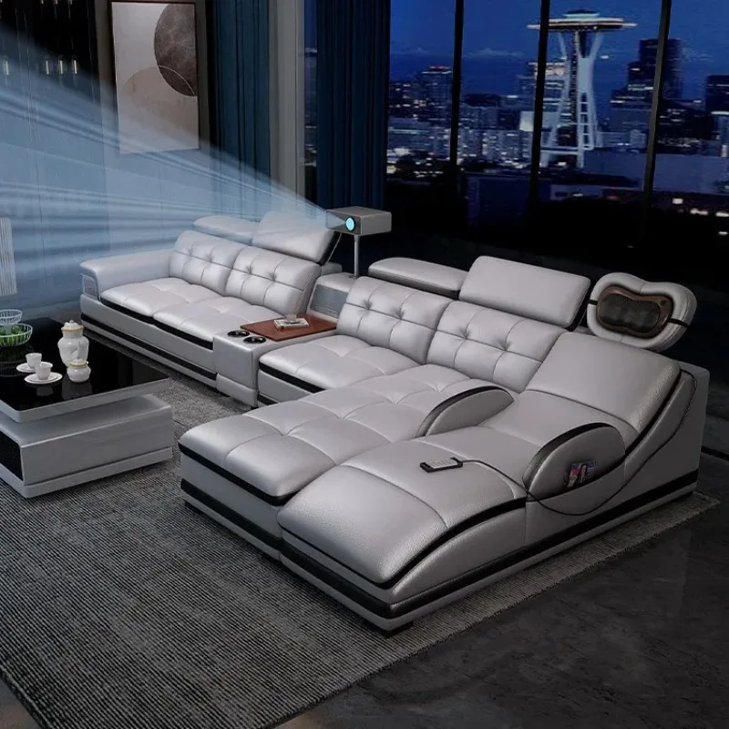 Italian home theater leather sofa corner intelligent massage living room modern simple first layer cowhide size apartment