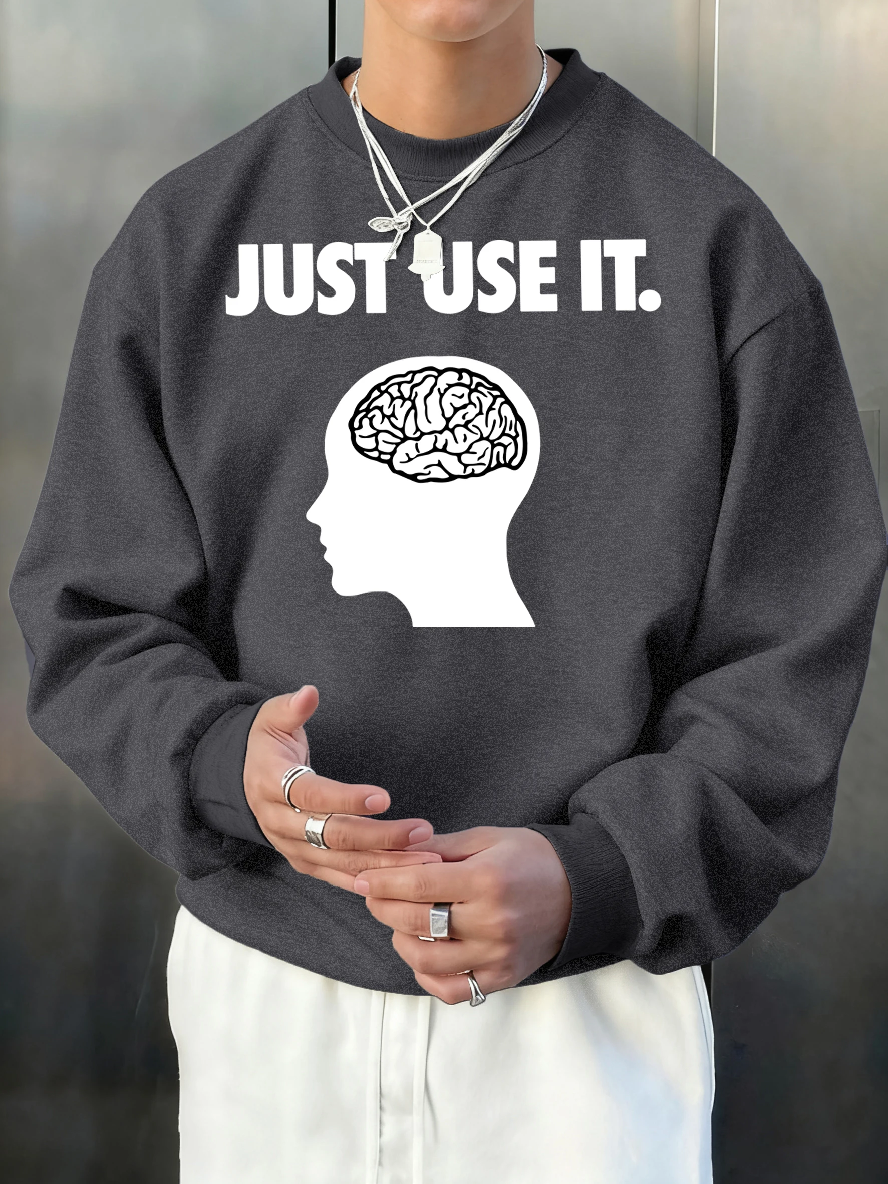 

Свитшот Brain Just Use It Pattern Man: Мягкий, теплый, модный пуловер из флиса, свободный крой, длинный рукав, базовая спортивная одежда для весны и осени