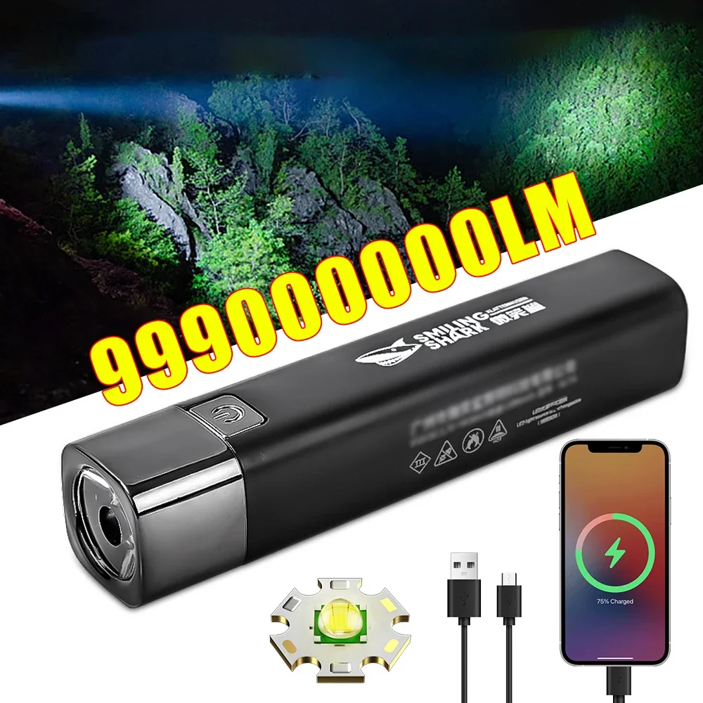 Powerful Mini Led Flashlight Power Bank 2 In 1 Rechargeable Ultra Bright Torch Lamp Portable Waterproof Outdoor Camping Lighting