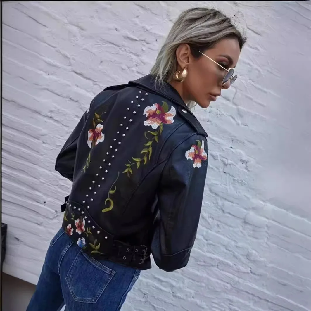 Faionable برشام معدني مطرز بولي Leather الجلود Jaet معطف المرأة ربيع الخريف جديد Sle خفيفة الوزن Maturi Sle #2