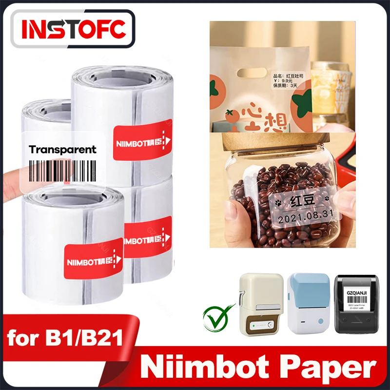 Thermal Label Sticker Paper for Niimbot B1/B21/B203 Printer Self-adhesive Waterproof White Transparent Circular Orginal Rolls