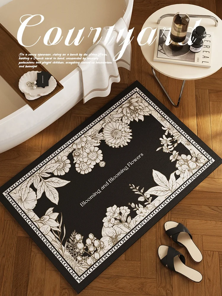 

Retro Leather Batoom Mat Water Absorbent Dirt Resistant Wipe Foot Pad Batoom Carpet Home Use Anti Slip Floor Rug