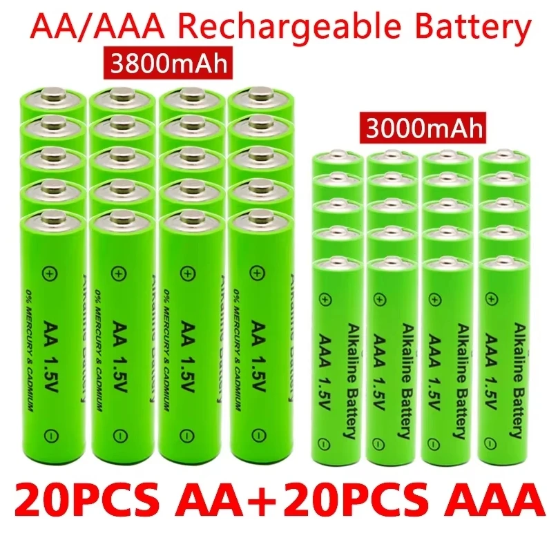 Aa + aaa recarregável aa 1.5v 3800mah/1.5v aaa 3000mah bateria alcalina lanterna brinquedos relógio mp3 player substituir bateria ni-mh