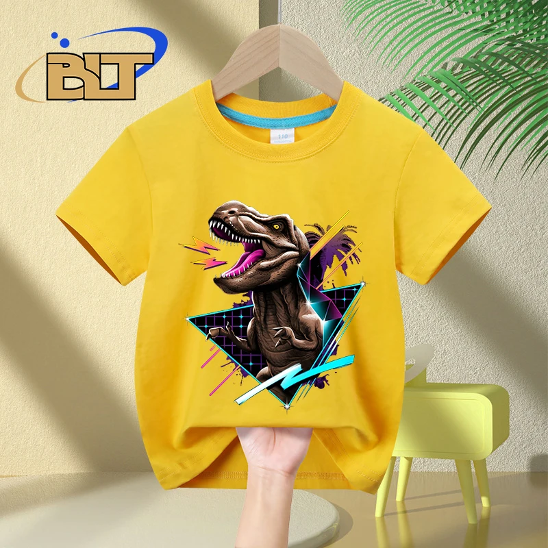 T-Rex dinosaur print kidsT-shirt summer children's pure cotton short-sleeved casual tops boys and girls gifts