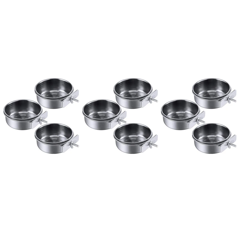 

9-Piece Bird Feeder Cup Stainless Steel Parrot Feeder Cup Animal Cage Water Food Bowl S