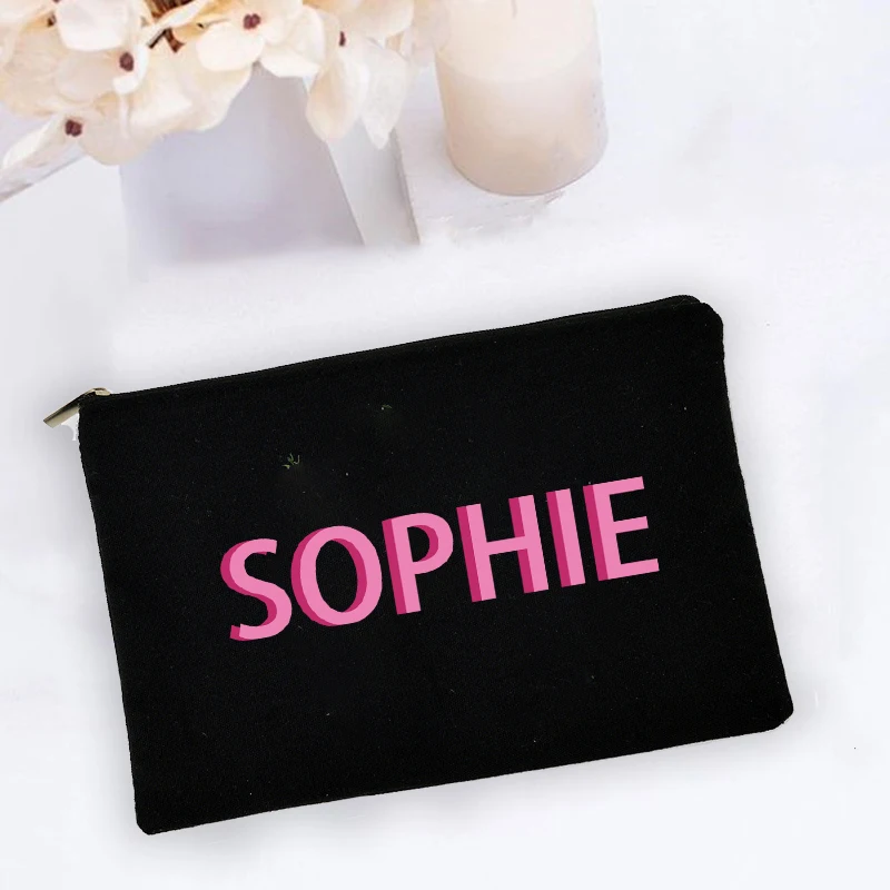 Bolsa de maquiagem monograma de sombra personalizada, bolsa de cosméticos com nome personalizado, organizador de produtos de higiene pessoal para