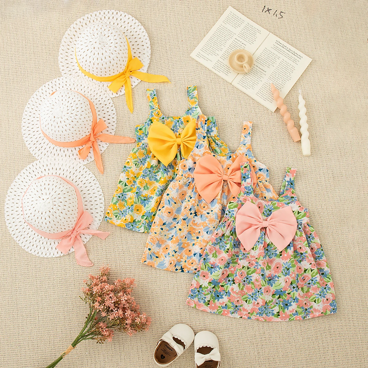 Baby Girl Floral Dress Summer New Sweet Bow Children'S Clothing+Hat (9 Months -3 Years Old)