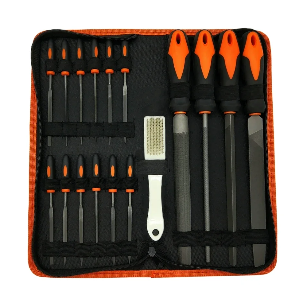 17PCS Forged Alloy Steel File Set With Carry Case Precision Flat/Triple-Cornered/Half-Round/Round Large File And 12PCS Needle