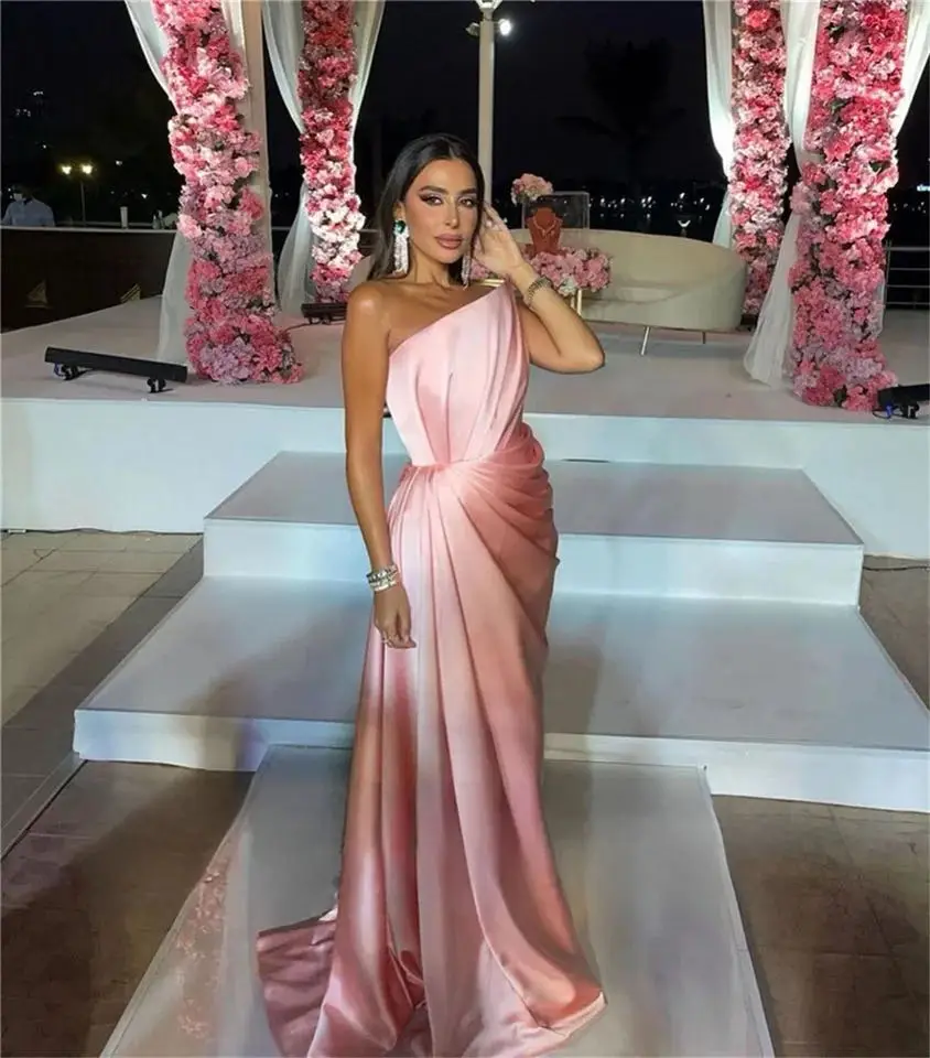 

Custom Made Pink Strapless Evening Dresses Abendkleider Dubai Stain Pleat Mermaid Party Dresse Saudi Arabia Robes De Soiré 2023