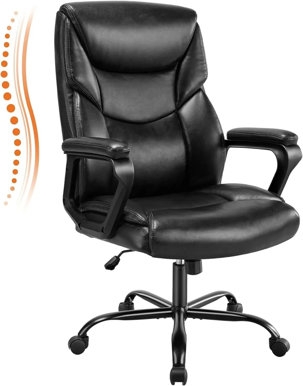 

Home Office Chair, Leather Computer Gaming Chair with Armrests, Adjustable Swivel Rolling Desk Chair with Wheels, Lumbar Support