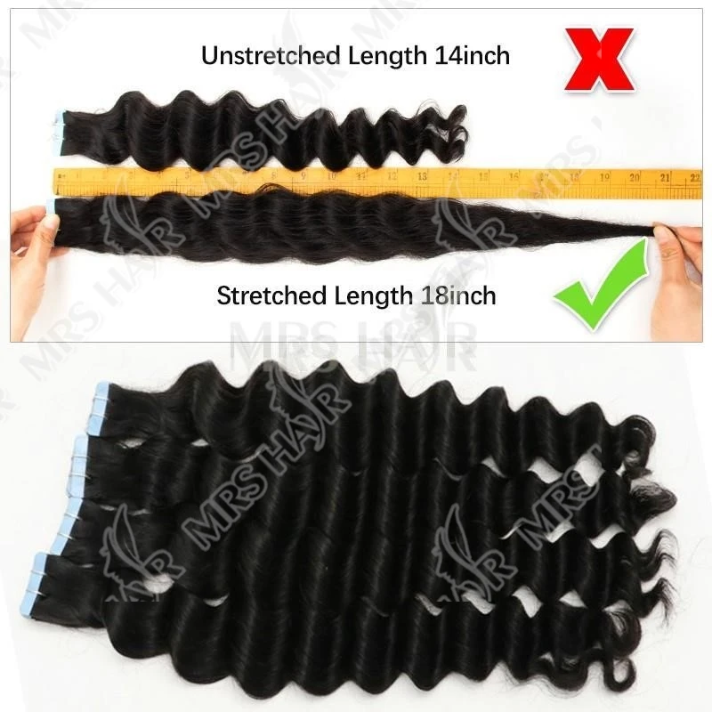 Nastro a onde profonde nelle estensioni dei capelli umani Nastro riccio profondo nelle estensioni dei capelli Trama della pelle delle ragazze nere Estensioni dei capelli naturali Remy