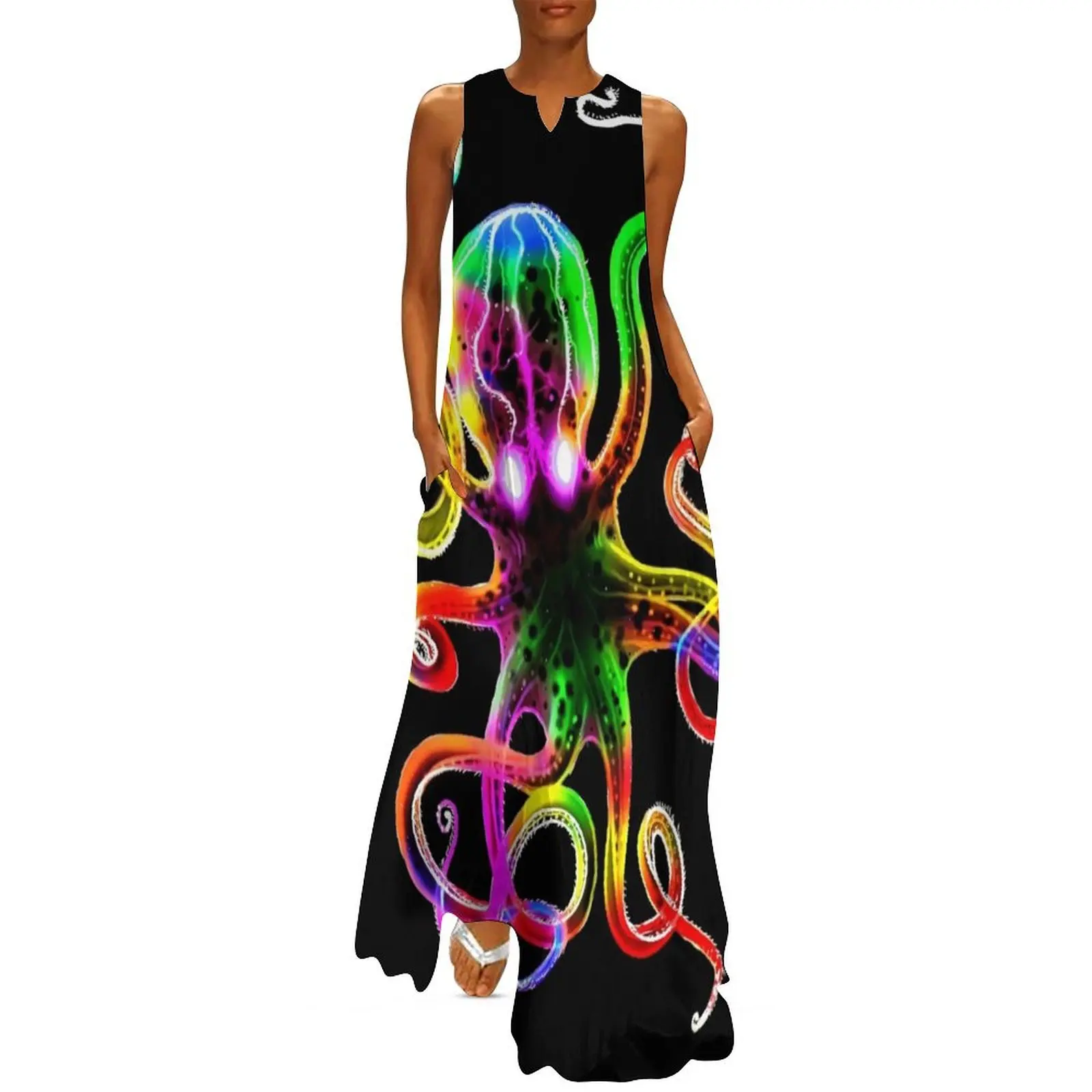 Rainbow Octopus Glow Langes Kleid langes Kleid Damen Sommer Ballkleider Kleid