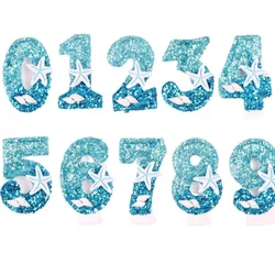 Blue Birthday Candles 0-9 Number Glitter Blue Snowflake Cake Candle Kids Girls Birthday Party Cake Topper Decoration Supplies