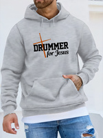Drummer Letter Cross Print Men's Long Sleeve Hooded Sweatshirt with Kangaroo Pocket, Casual Comfortable Top for Autumn Winter