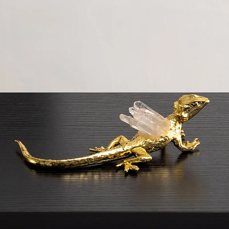 Creative Plated Lizard Figurine Metal Animal Craft Living Room Coffee Table Small Display Sample Room Study Decorations