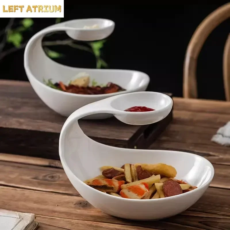 Pure White Shaped Ceramic Snack Plate Creative French Fry Plate Dessert Dish Salad Plate Restaurant Molecular Cuisine Tableware