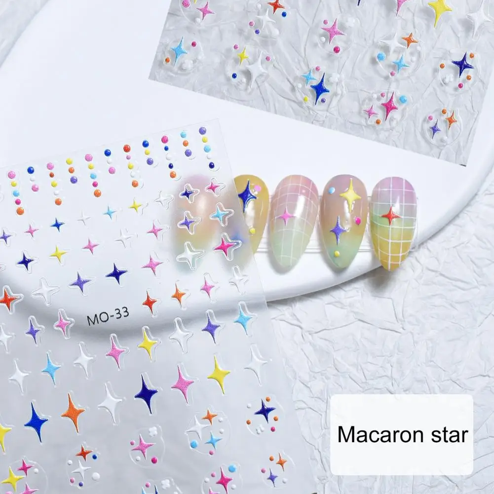 Embossed 5D Nail Stickers Nail Art Design Easy Remove Macaron Color Heart Star Dot Pattern Manicure Art Decal