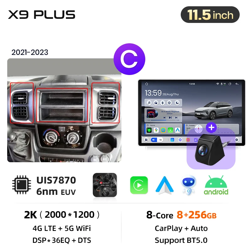 Junsun 9 inch Android 15 autoradio voor Fiat Ducato Peugeot Boxer 2 Citroen Jumper 2 2006-2023 voor Apple CarPlay Auto IPS scherm stereo multimediaspeler automotive slimme intelligente systemen 2 Din