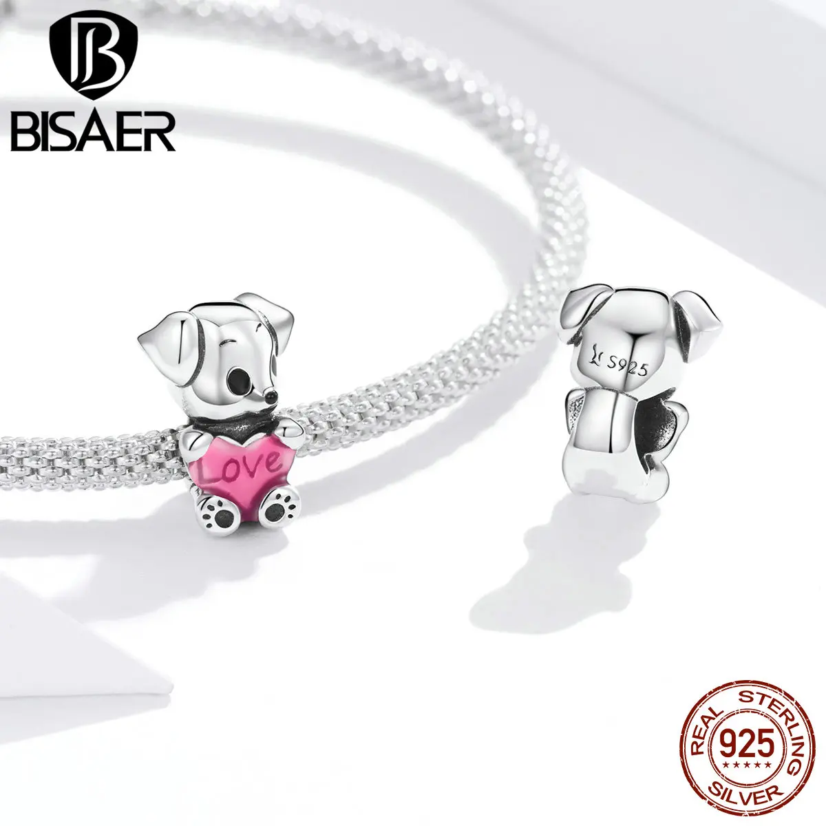 BISAER – breloques en argent Sterling 925, jolies perles en forme de patte de chiot, de chat, adaptées au collier et au Bracelet de bricolage, bijoux ECC1676