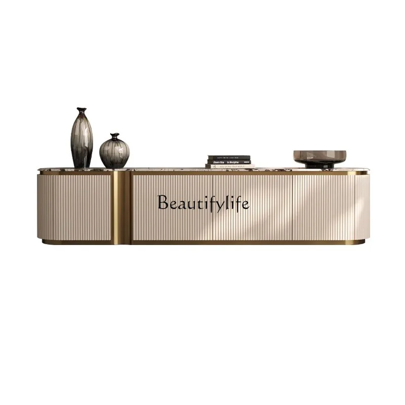 

Light luxury high-end marble TV cabinet household Italian minimalist villa solid wood microcrystalline stone floor cabinet
