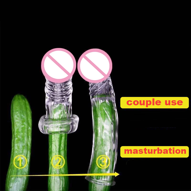 18CM Reusable Condoms Penis Extender Sleeve Delay Ejaculation Crystal Condom Sex Toys For Men Intimate Goods Sex Products