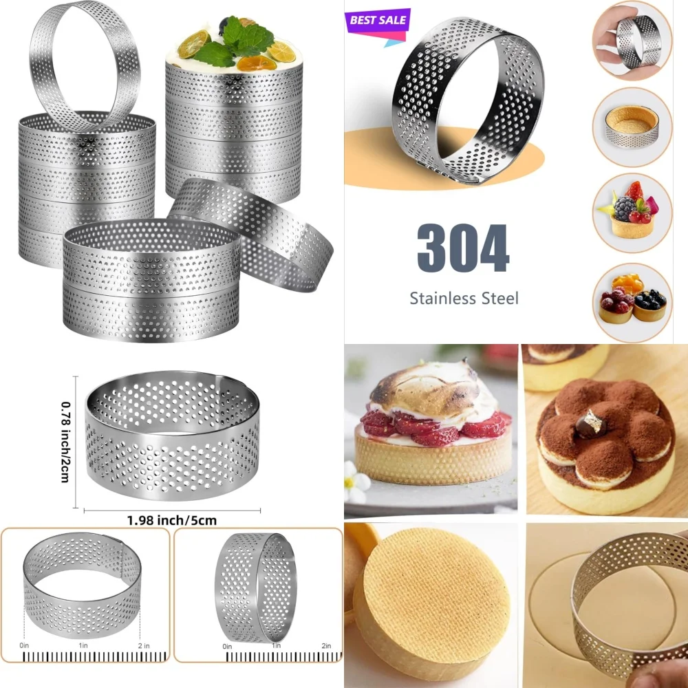 

12PCS Stainless Steel Tart Rings Baking Molds Set for Mousse Cake Non Stick Easy Release Perfect for Cakes Tarts Pastries Baking
