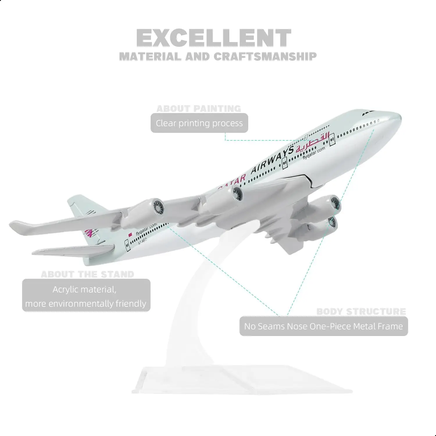 

Модель самолета B747 из сплава, 16 см, Катар - Коллекционная металлическая модель самолета B747 для авиационных энтузиастов, украшение для рабочего стола