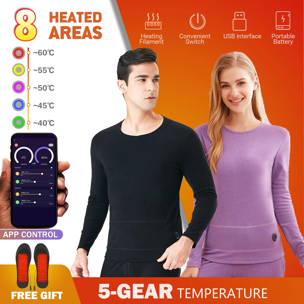 

Man Winter Heated Jacket Thermal Underwear USB Battery Powered Smart Phone APP Control Temperature TopsThermal Clothing