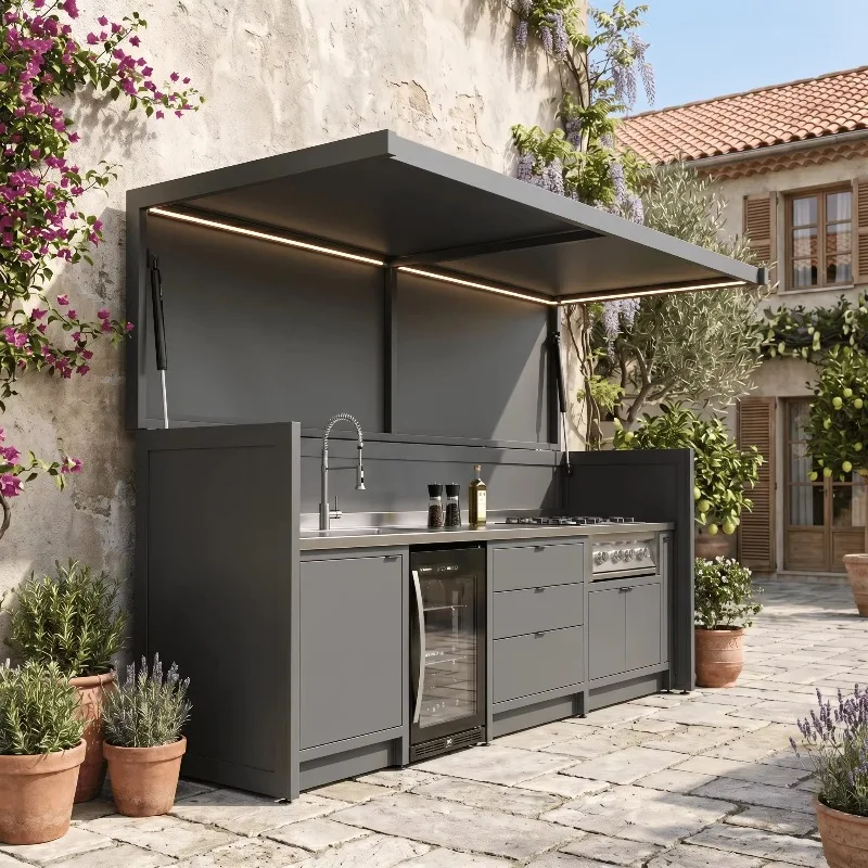 Private high quality outdoor kitchen BBQ grill insect proof stainless steel outdoor kitchen cabana set with sink for garden