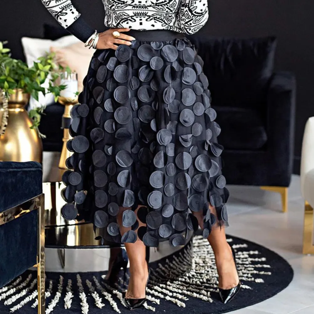 Summer Skirt New Women's Wear Heavy Industry 3D Wave Dot Black Mesh Half Skirt Long Umbrella Skirt Long Skirts For Women Fashion