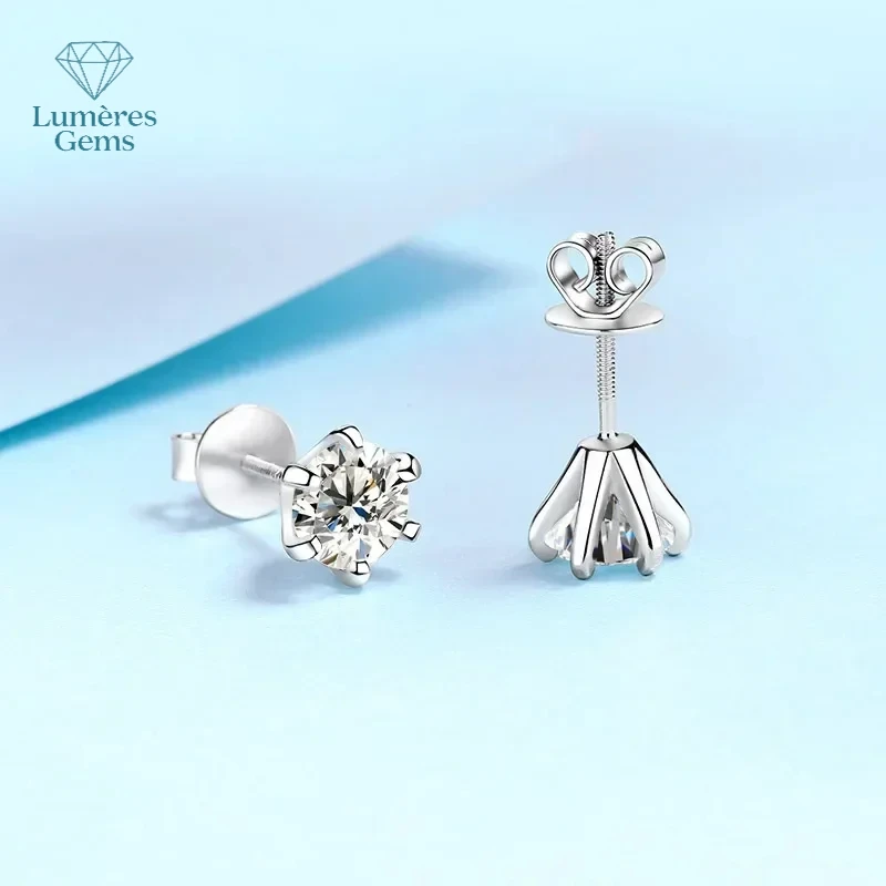 

LumièRe Gems Round Cut Moissanite Stud Earrings For Women, Quality Solid Platinum PT950 Diamond Earring With GRA Certificate
