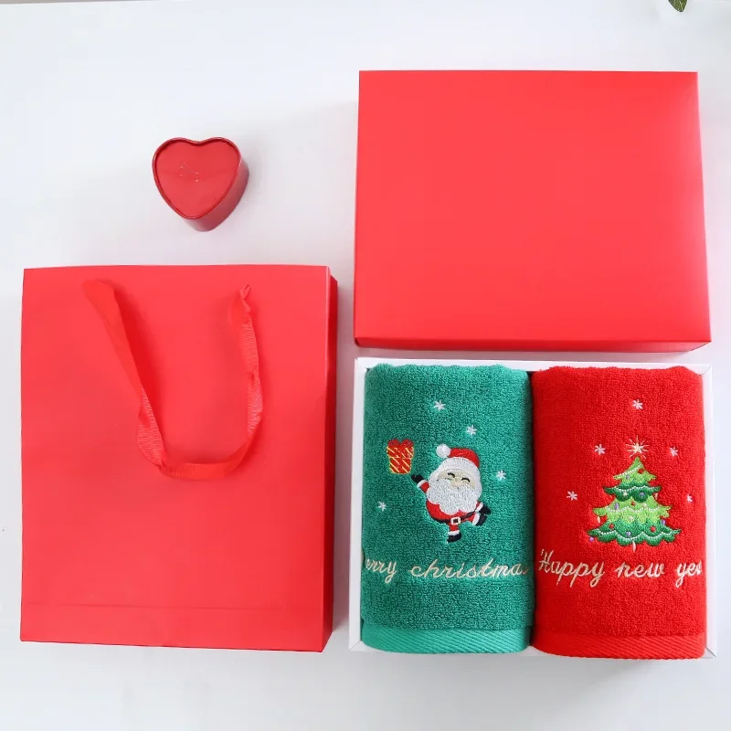 Christmas Towel Gift Box Set Towel Cotton Washing Towel 2 Gift Boxes Red Santa Claus New Year Gift