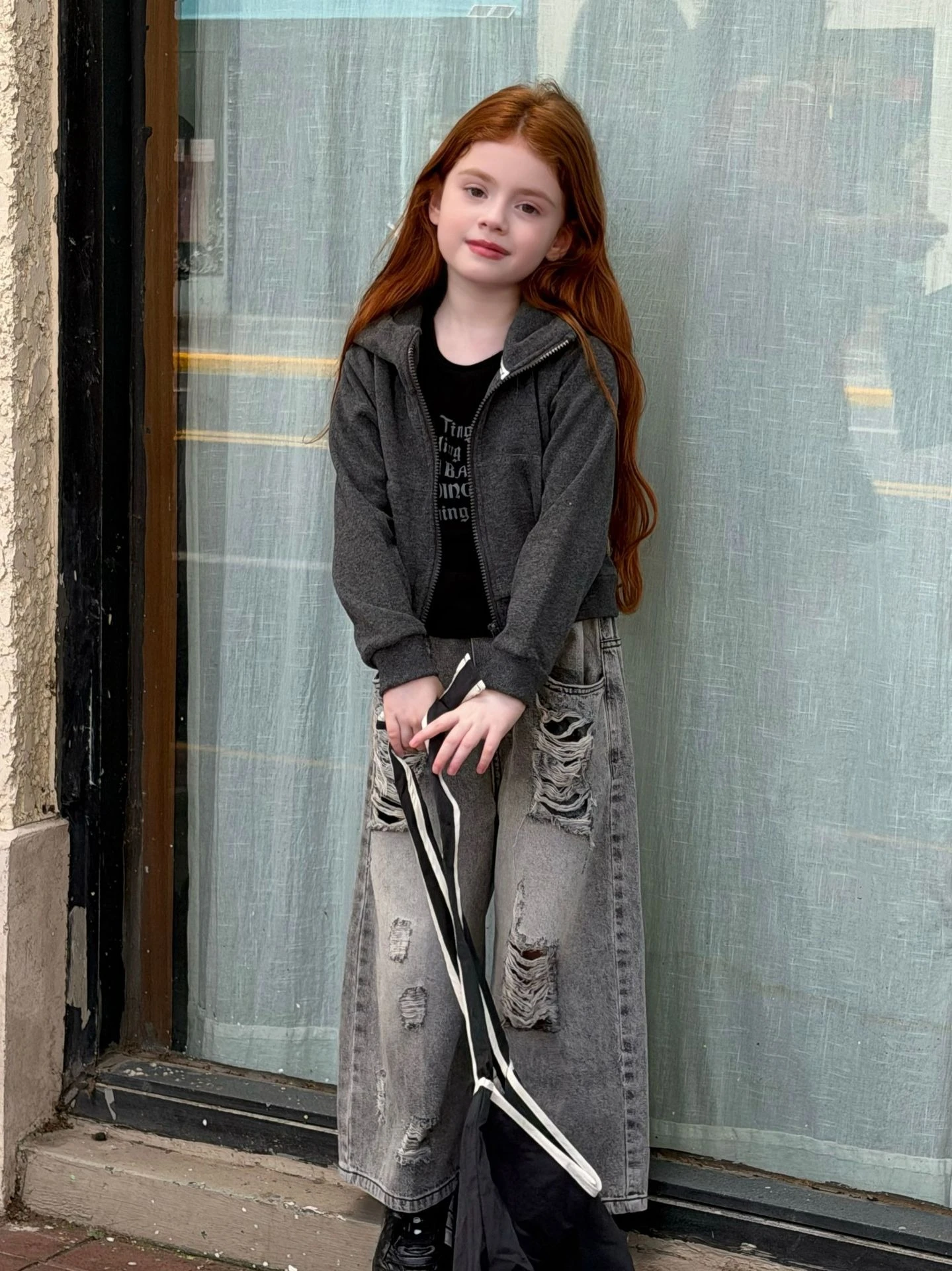 American Distressed Ripped Jeans 2026 Fall New Trendy Stylish Wide Leg Pants Kids Versatile Long Pants