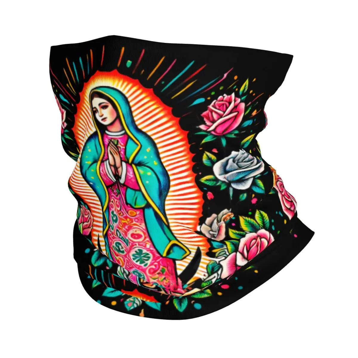 Custom Our Lady Of Fatima Mexico Virgin Mary Bandana Neck Warmer Winter Hiking Ski Scarf Gaiter Religious Art Face Cover