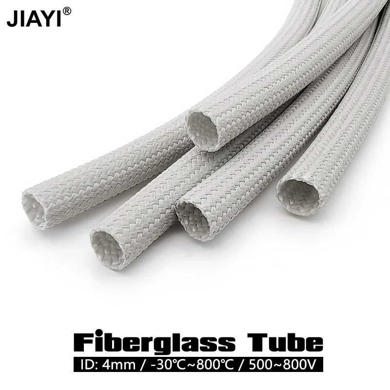 800Deg.C Fiberglass Tube Gray Cable Sleeve ID 4mm Chemical Fiber Glass Sleeved Alkali Free Fiber Braided Insulation Tube