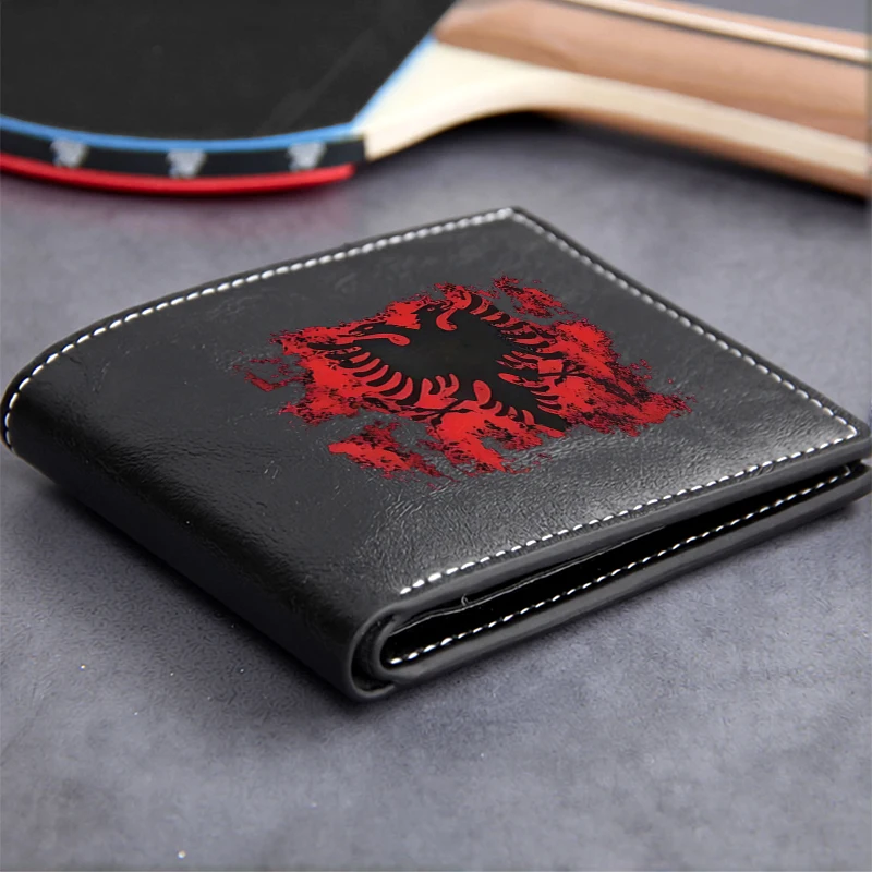 Eagle Crest PU Leather Wallet for Men Slim Lightweight Durable Business Style Black with Red Embossed Design