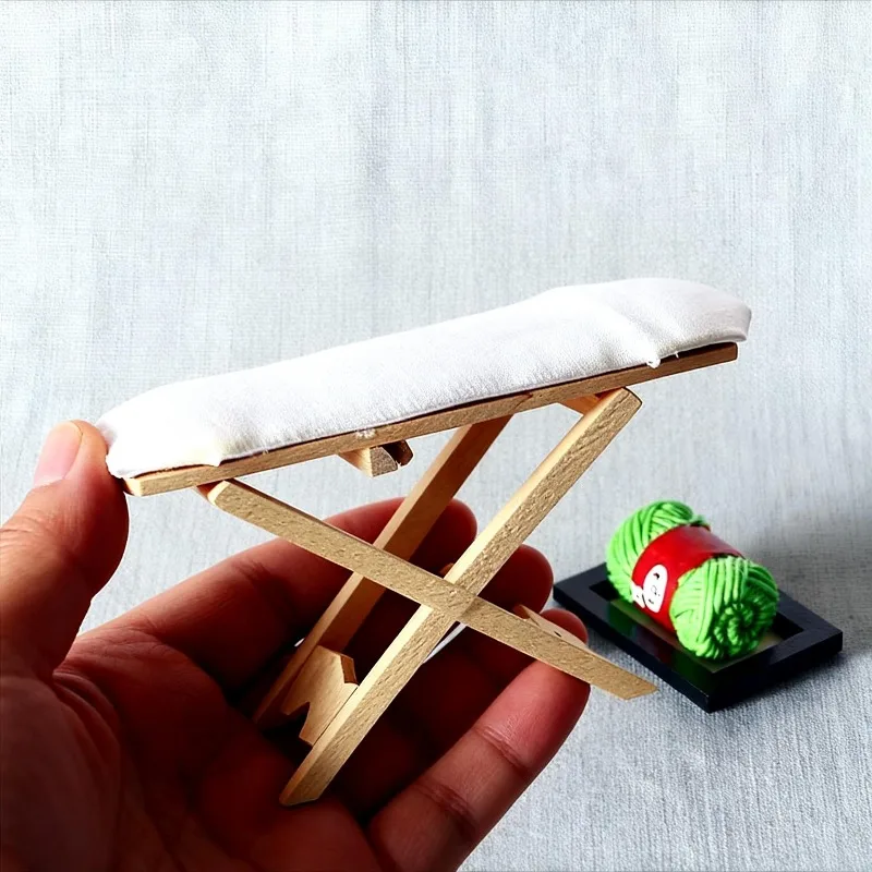 Simulated Dollhouse Miniature Wooden Ironing Board Table Metal Resin Dollhouse Miniature Furniture