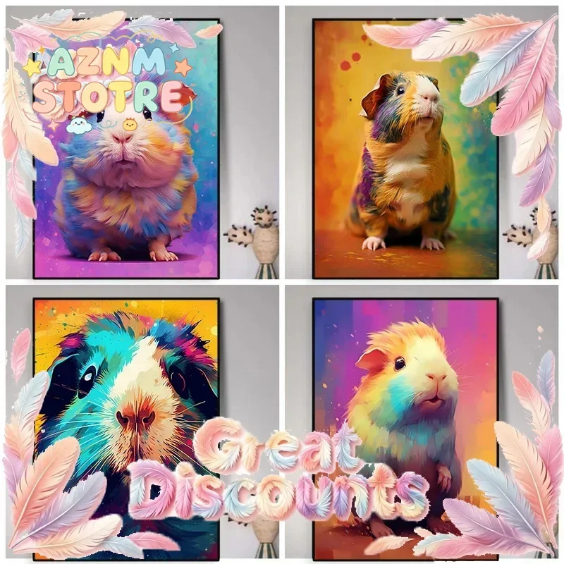 Abstract Colourful Cute Animal Guinea Pig Poster Print Modern Canvas Painting Wall Art for Living Room Home Decor Mural