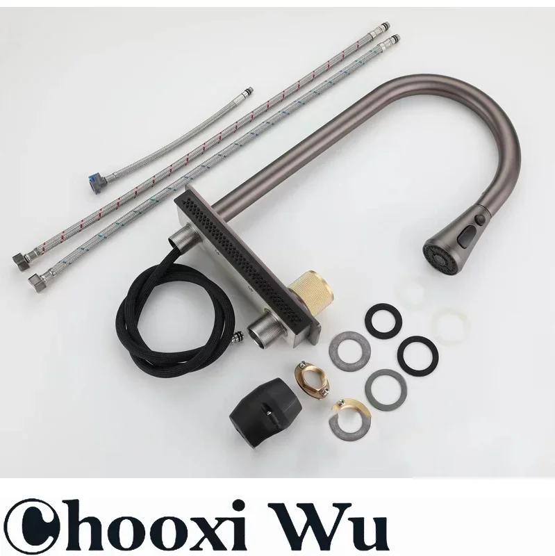 Waterfall Sink Pull Type Kitchen Faucet Hot Cold Mixer Vegetable Wash Tap Basin Multiple Water Outlets Rotation Flying Rain Tap