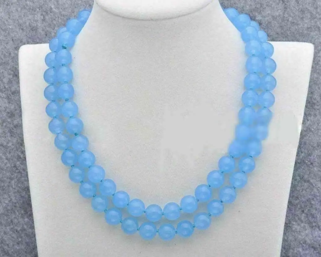 

Natural 8mm 10mm 12mm 14mm Blue Jade Gemstone Round Beads Necklace 32 inch AAA+