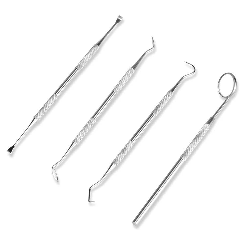 4pcs Stainless Steel Dental Scaler Tool Set Tooth Scraper Mirror Tartar Calculus Plaque Remover Home Dental Calculus Care Kit