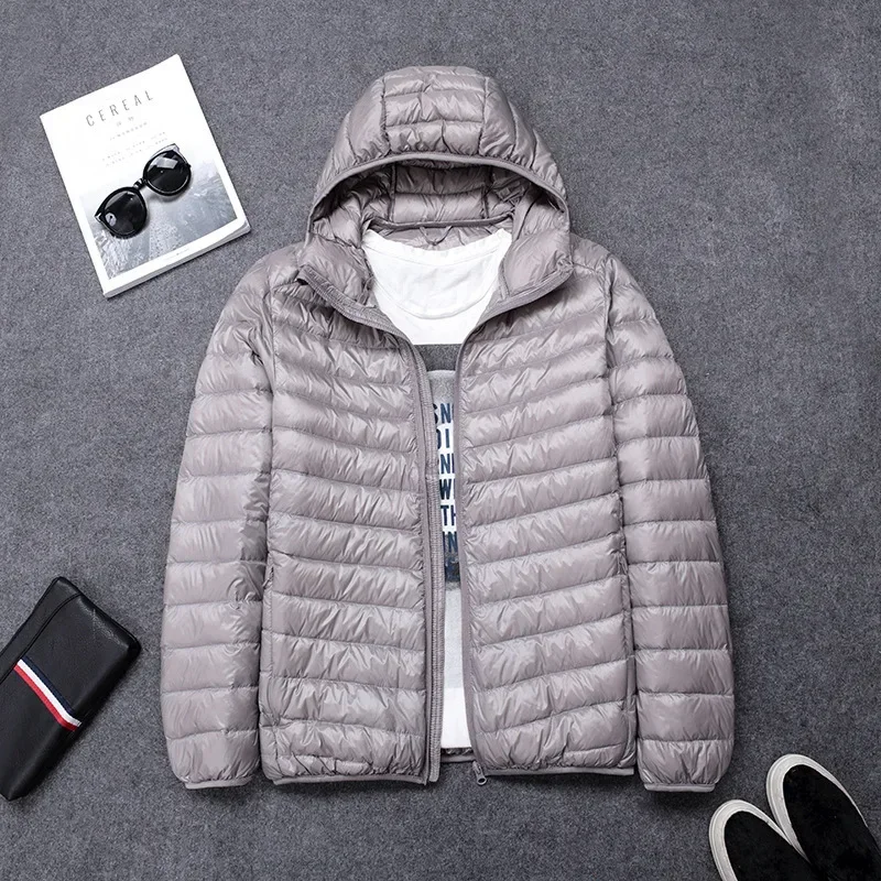 New High-grade Men's White Duck Down Light Down Jacket Men's Short Hooded Men's Autumn Winter Lightweight Oversized Coat