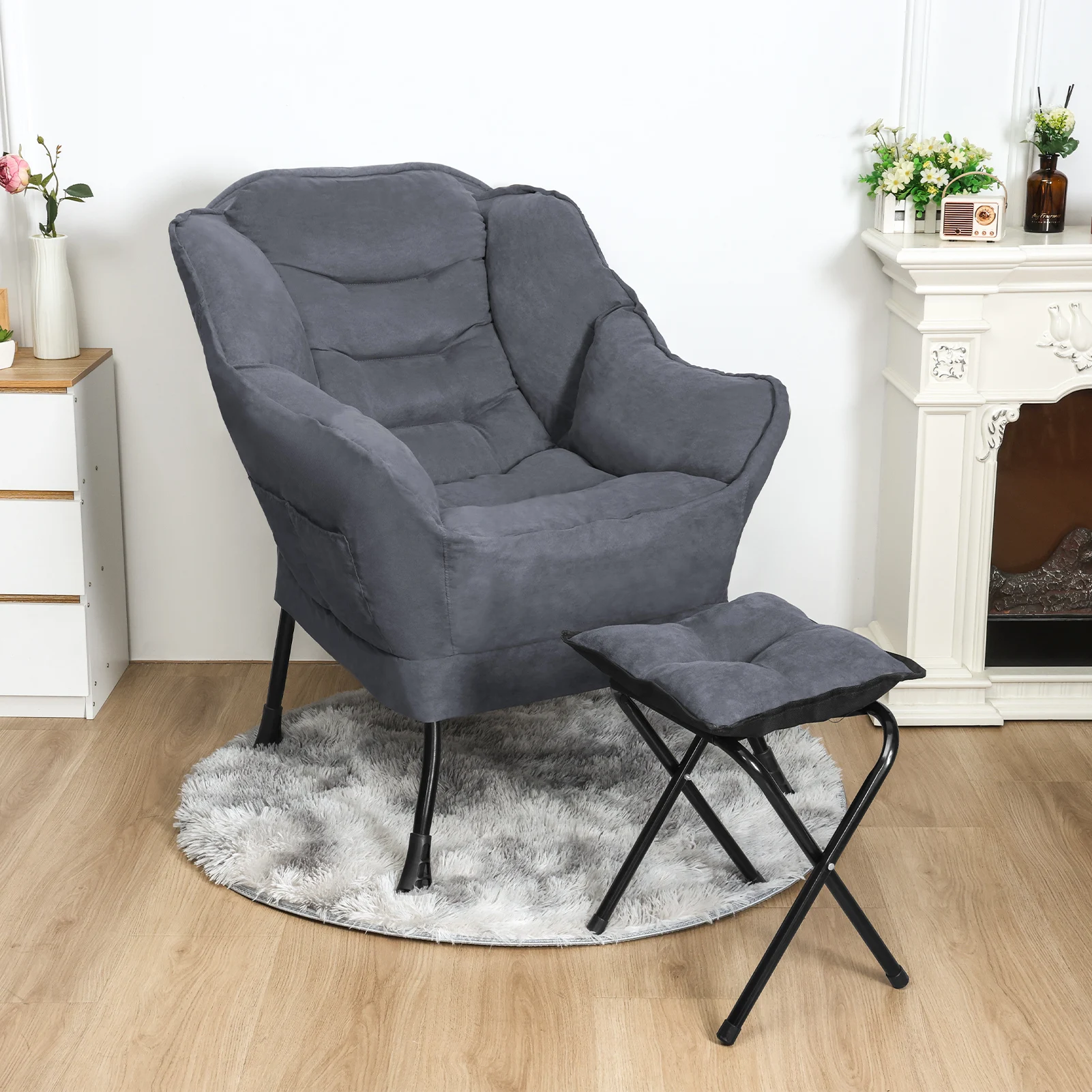 Lazy Chair Rebound Sponge Modern Lounge Accent Chair With Armrests And A Side Pocket Upholstered Reading Chair For Living Room