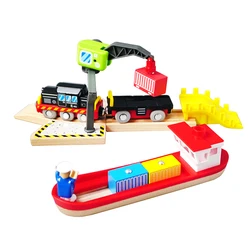 Wooden Dock Loading Crane Cargo Ship Scene Compatible With Train Children Track Series Toy Accessories PD81