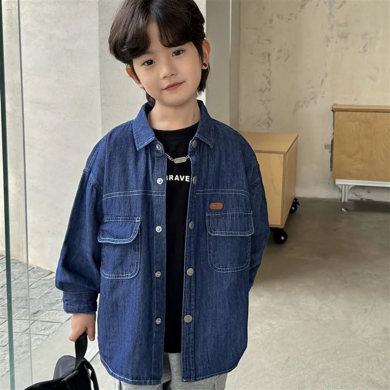 

Boys' denim shirt jacket 2025 children's spring and autumn cotton outdoor sports shirt good-looking children's clothing