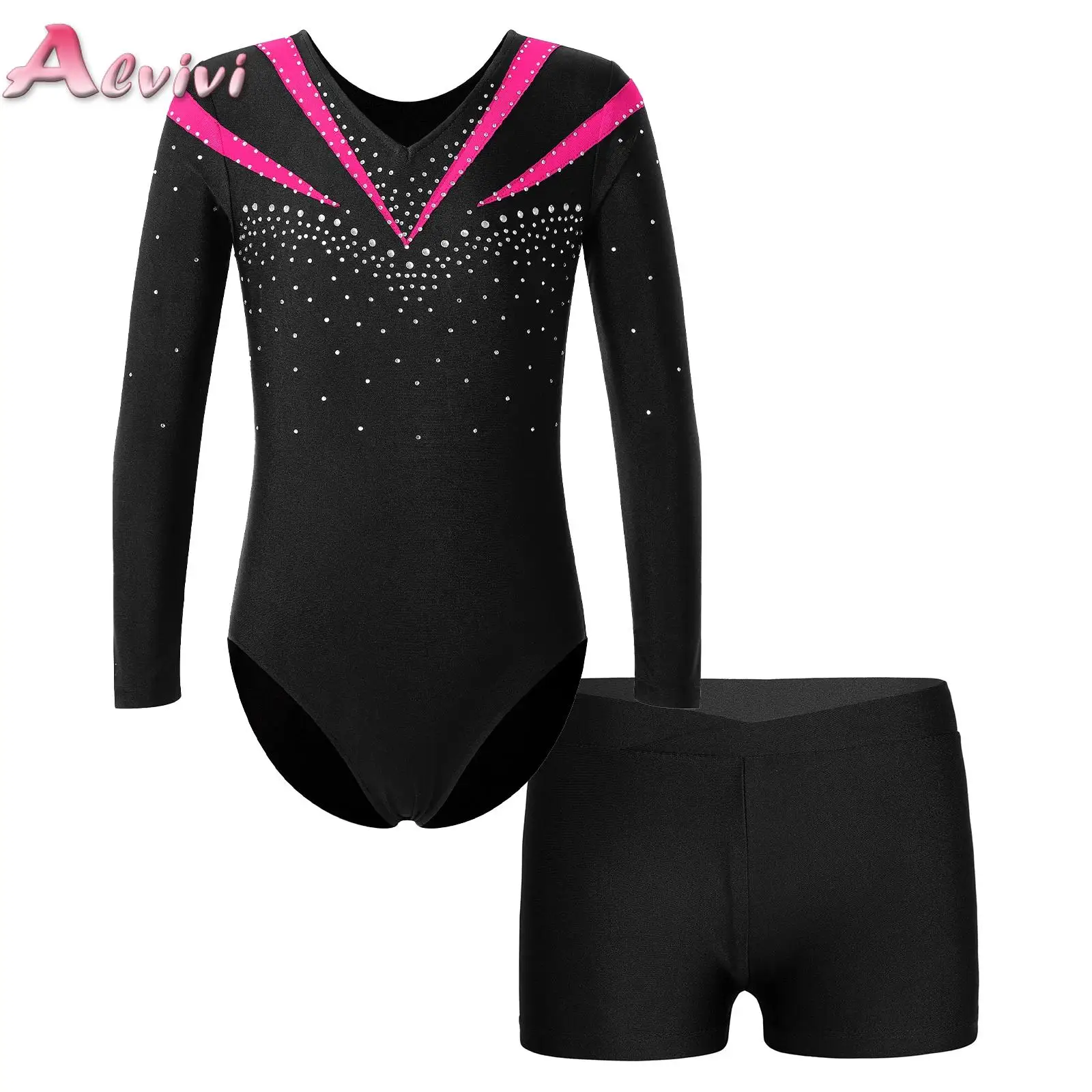 

Kids Girls Ballet Dance Outfits Children Long Sleeve Gymnastics Leotards with Shorts Dancewear Sets for Yoga Athletic Jumpsuit