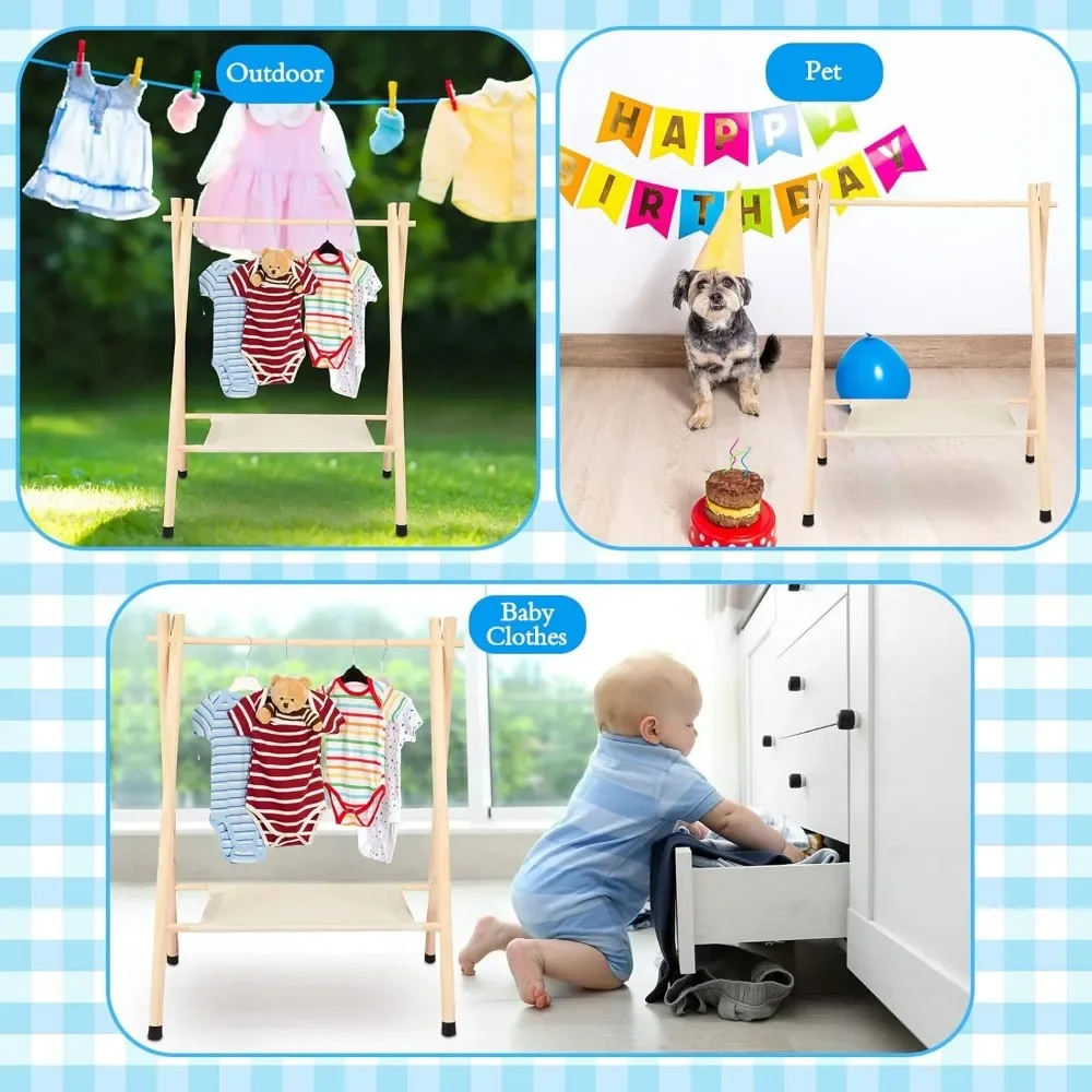 LISM 2 Pcs Baby Clothes Rack Kids Clothing Rack Dress up Storage Garment Rack Wooden Clothes Organizer with Storage Shelf