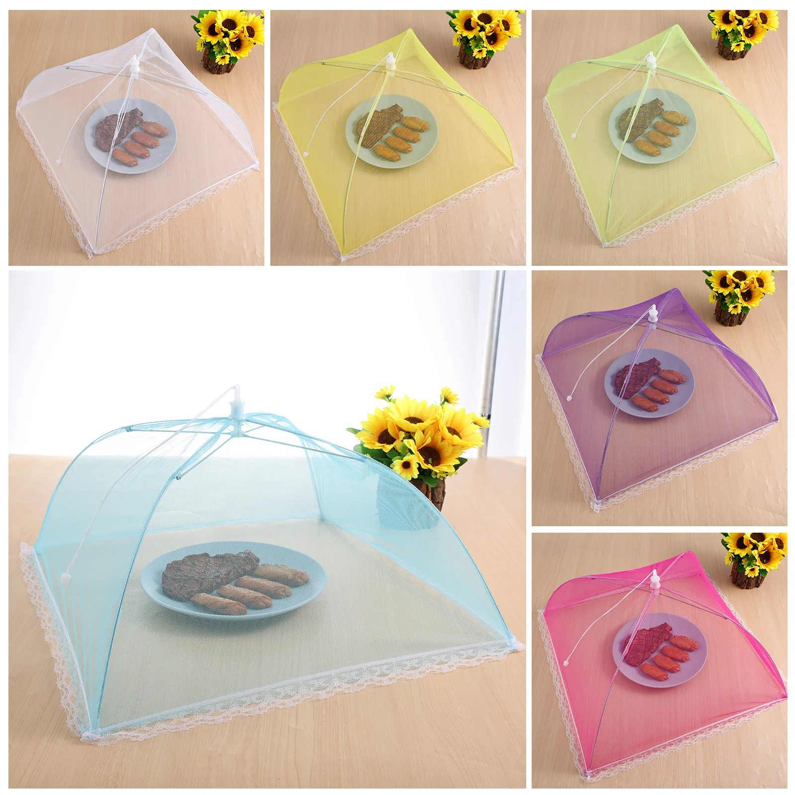 

6 Pcs Dust-proof Insect-proof Picnic Cover Outdoor Food Tent Net Covers Tents Mesh Folding Foldable Umbrella Netting