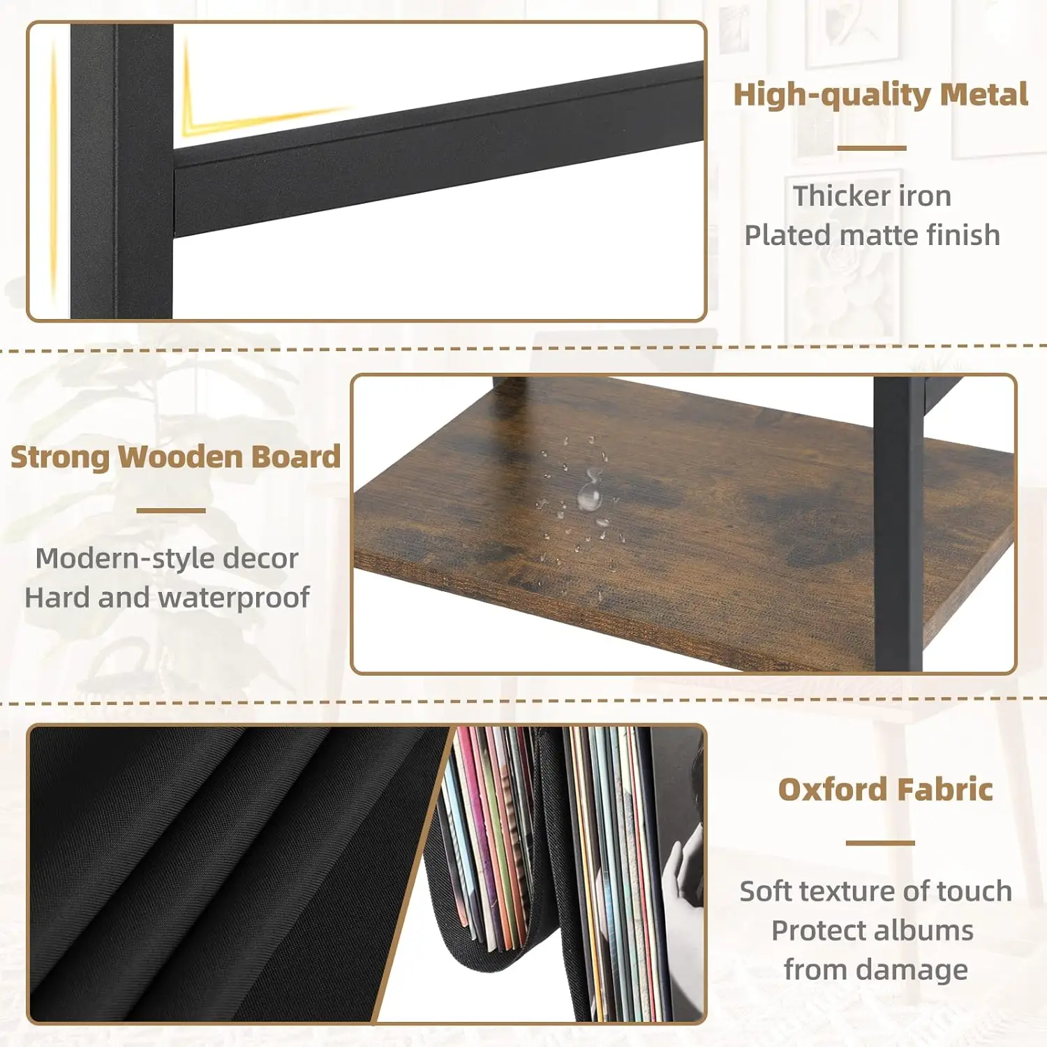 3-Tier Vinyl Record Storage Stand with Turntable Table and Display Shelf, Holds 200 Albums