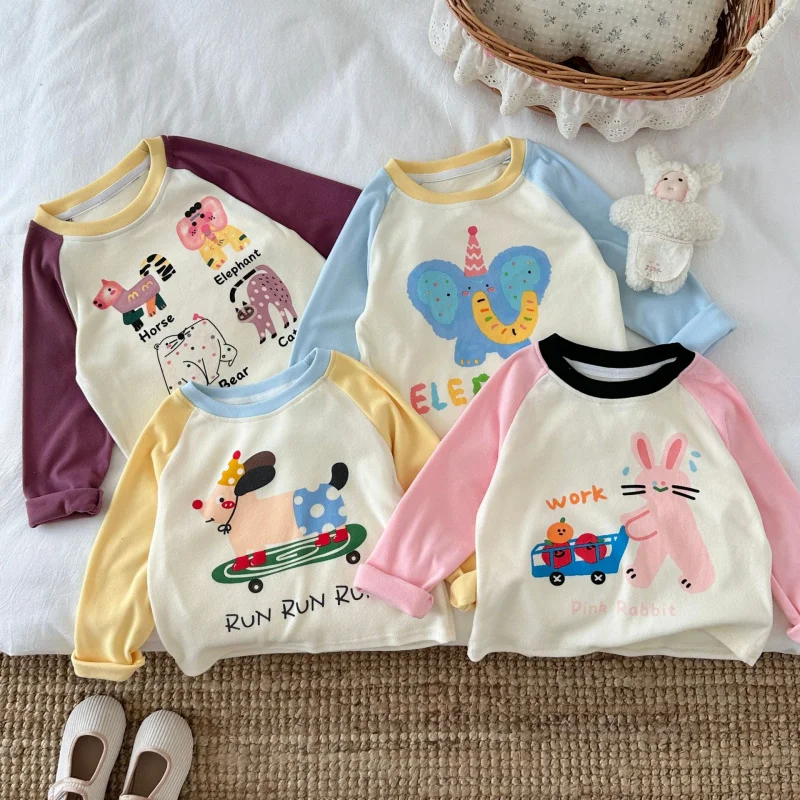 Children's Long-sleeved T-Shirt 2025 New Autumn Baby Kids Cartoon Pattern Bottoming Shirts Tops for Girls Boys Cute Clothing